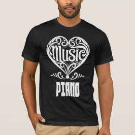 ピアノ愛好家のための優雅なスクロールハート Tシャツ