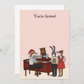 ピアノ招待状のクリスマス 招待状 (正面/裏面)