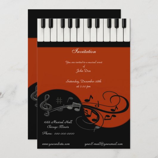 ピアノ招待状 招待状 (正面/裏面)