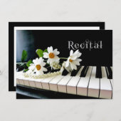 ピアノ演奏会の招待状の真珠および花 招待状 (正面/裏面)