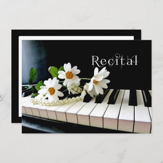 ピアノ演奏会の招待状の真珠および花 招待状 (正面/裏面)