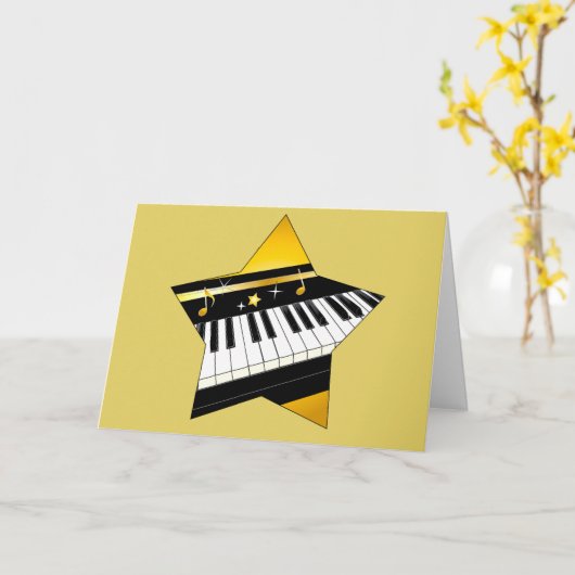ピアノ演奏会の星のお祝い カード (黄色い花)