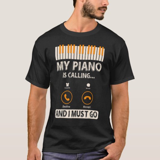 ピアノ演奏家用のピアノの衣装 Tシャツ (正面)