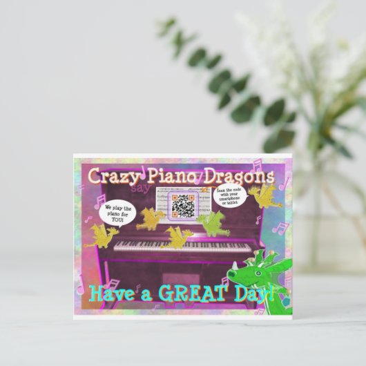 ピアノ熱狂するドラゴンが日はがきを持って素晴らしいる ポストカード (スタンド正面)