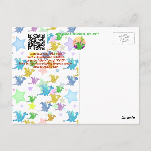 ピアノ熱狂するドラゴンが日はがきを持って素晴らしいる ポストカード (裏面)