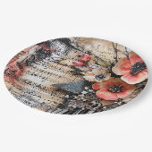 ピアノ素朴鍵と古い音楽シート付きフローラ1 ペーパープレート (アングル)