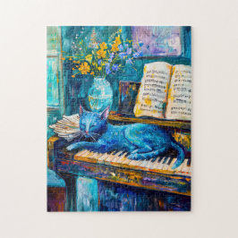 ピアノ絵を描で寝る猫の ジグソーパズル