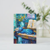 ピアノ絵を描で寝る猫の ポストカード (スタンド正面)