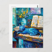 ピアノ絵を描で寝る猫の ポストカード (正面/裏面)