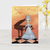 ピアノ誕生日の挨拶状の誕生日の願い カード (黄色い花)