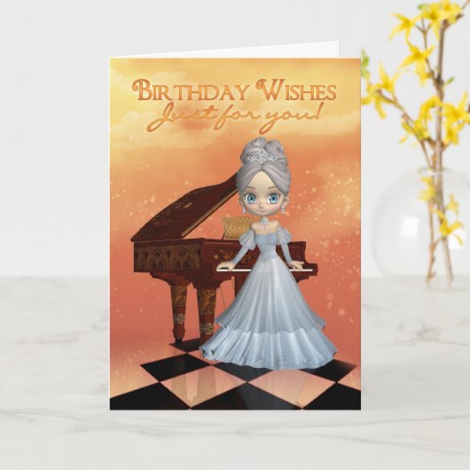 ピアノ誕生日の挨拶状の誕生日の願い カード (黄色い花)