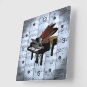 ピアノ転が~シート音楽~青味を帯びた背景 スクエア壁時計 (傾斜)