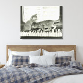 ピアノ遊キーボードの子猫2匹(B&W) キャンバスプリント (インサイチュ (寝室))