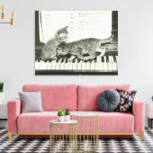 ピアノ遊キーボードの子猫2匹(B&W) キャンバスプリント (インサイチュ (リビング))