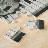 ピアノ遊キーボードの子猫2匹(B&W) ジグソーパズル (側面)