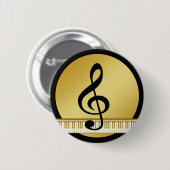 ピアノ金ゴールドの黒の音楽記号のクレフ、音符記号のノート 缶バッジ (正面&裏面)