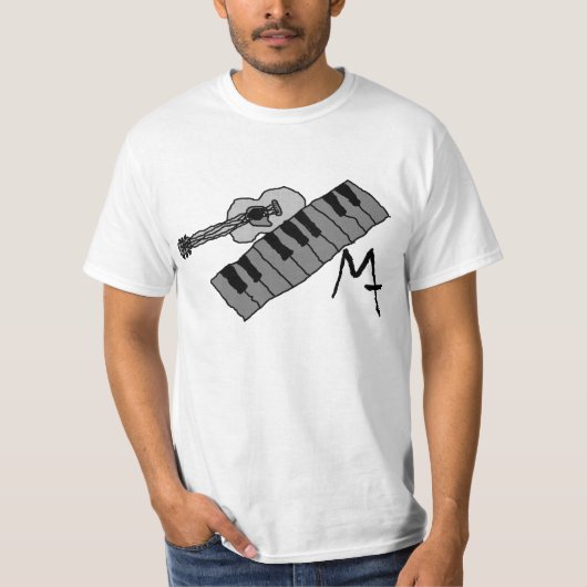 ピアノ鍵およびギターの価値ティー Tシャツ (正面)