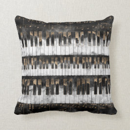 ピアノ鍵およびノート-水彩画および金ゴールド クッション