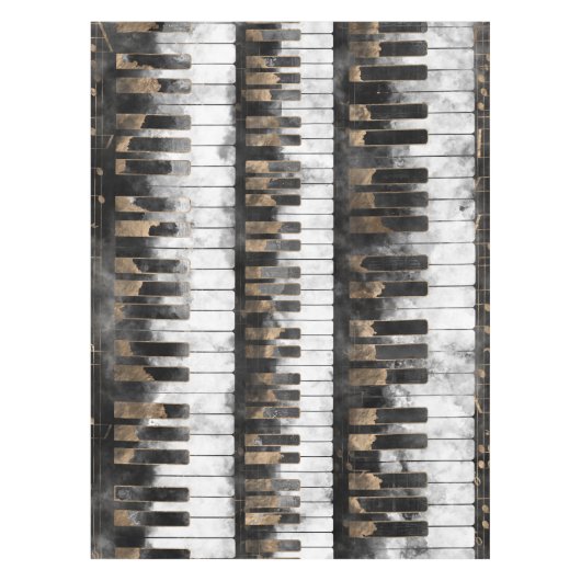 ピアノ鍵およびノート-水彩画および金ゴールド テーブルクロス (正面)