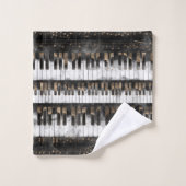 ピアノ鍵およびノート-水彩画および金ゴールド バスタオルセット (ウォッシュタオル)