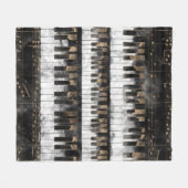 ピアノ鍵およびノート-水彩画および金ゴールド フリースブランケット (正面(横))