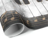 ピアノ鍵およびノート-水彩画および金ゴールド ラッピングペーパー (ロールコーナー)