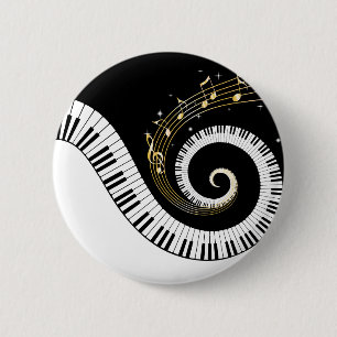 ピアノ鍵および金ゴールド音楽ノート 缶バッジ