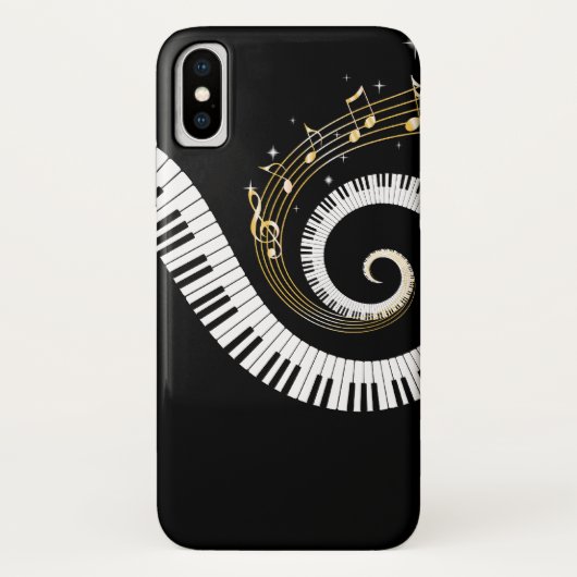 ピアノ鍵および金ゴールド音楽ノート Case-Mate iPhoneケース (裏面)