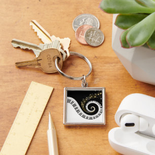 ピアノ鍵および金ゴールド音楽ノートKeychain キーホルダー