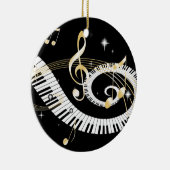 ピアノ鍵および金音楽ノート セラミックオーナメント (右)
