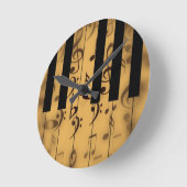 ピアノ鍵および音符 ラウンド壁時計 (傾斜)