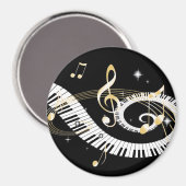 ピアノ鍵とゴールデンミュージックノート マグネット (正面/裏面)