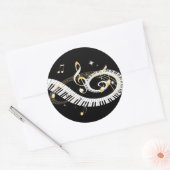 ピアノ鍵とゴールデンミュージックノート ラウンドシール (封筒)