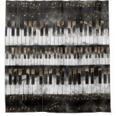 ピアノ鍵とノート-水彩と金ゴールド シャワーカーテン (正面)