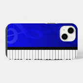 ピアノ鍵とブルーエフェクト音符 iPhoneケース (裏面横)