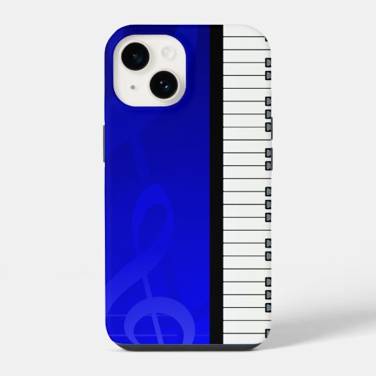 ピアノ鍵とブルーエフェクト音符 iPhoneケース (裏面)