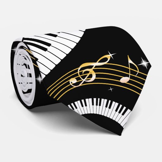 ピアノ鍵と楽譜 ネクタイ (ロール)