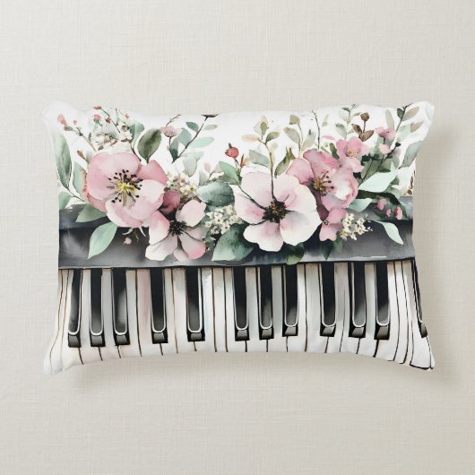 ピアノ鍵と花アクセント枕 アクセントクッション (正面)