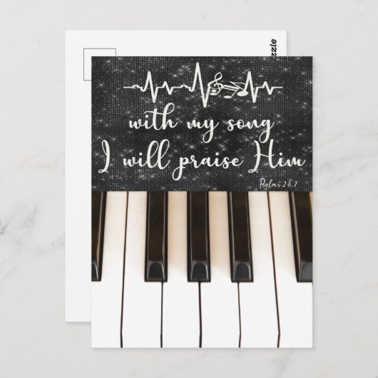 ピアノ鍵と詩編バイブル聖句引用文 ポストカード (正面/裏面)