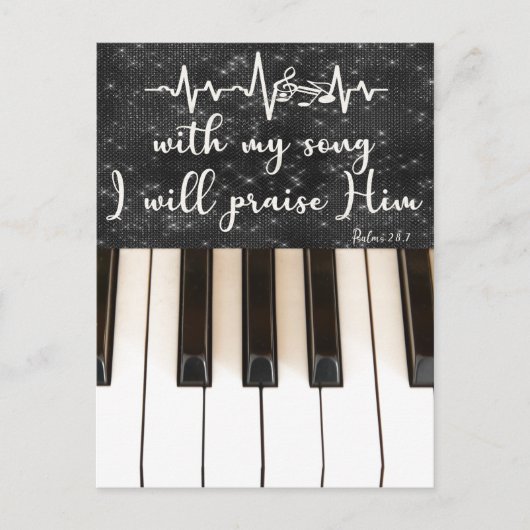 ピアノ鍵と詩編バイブル聖句引用文 ポストカード (正面)