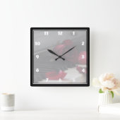 ピアノ鍵と赤いバラ スクエア壁時計 (ホーム)