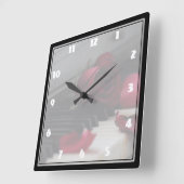 ピアノ鍵と赤いバラ スクエア壁時計 (傾斜)