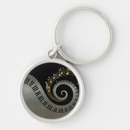 ピアノ鍵と金ゴールドミュージックノート キーホルダー (正面)