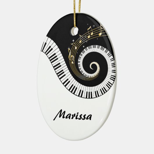 ピアノ鍵と金ゴールドミュージックノート セラミックオーナメント (左)