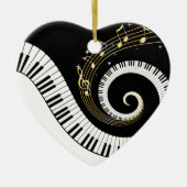 ピアノ鍵と金ゴールドミュージックノート セラミックオーナメント (正面)