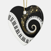 ピアノ鍵と金ゴールドミュージックノート セラミックオーナメント (左)