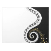 ピアノ鍵と金ゴールドミュージックノート ノートパッド (正面)