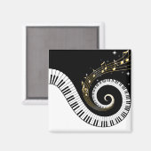 ピアノ鍵と金ゴールドミュージックノート マグネット (正面/裏面)
