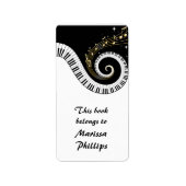 ピアノ鍵と金ゴールド音符蔵書票 ラベル (正面)