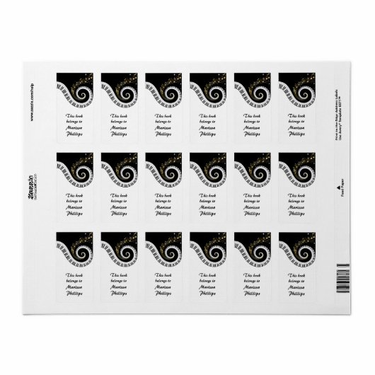 ピアノ鍵と金ゴールド音符蔵書票 ラベル (フルシート)